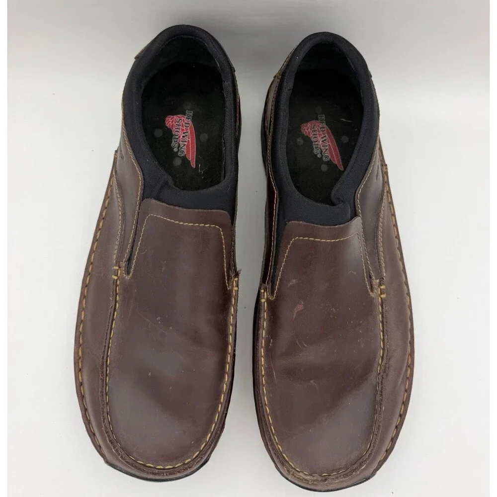 Red Wing Shoes Slip On Shoes Men's 11 E2 Brown Leather Slip Oil Resistant 4054